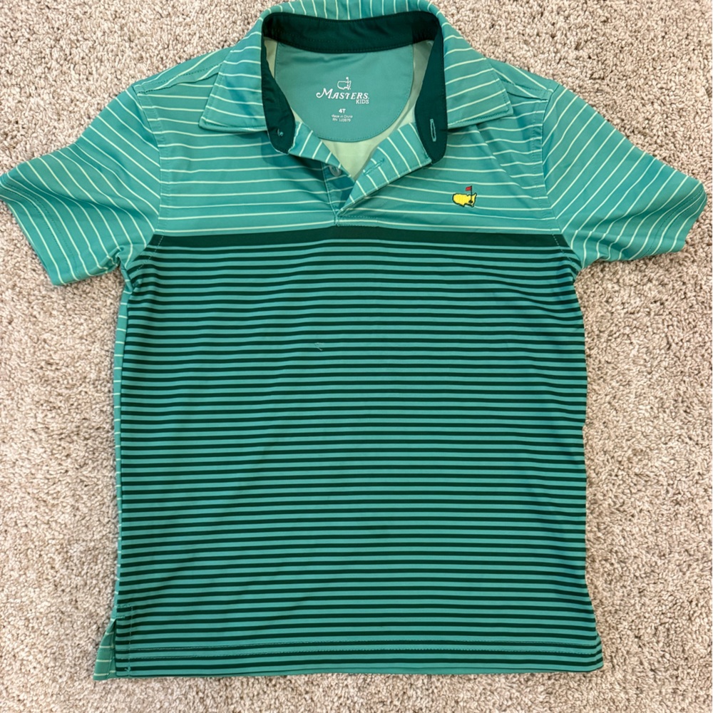 Boys Masters Green Striped Polo Shirt